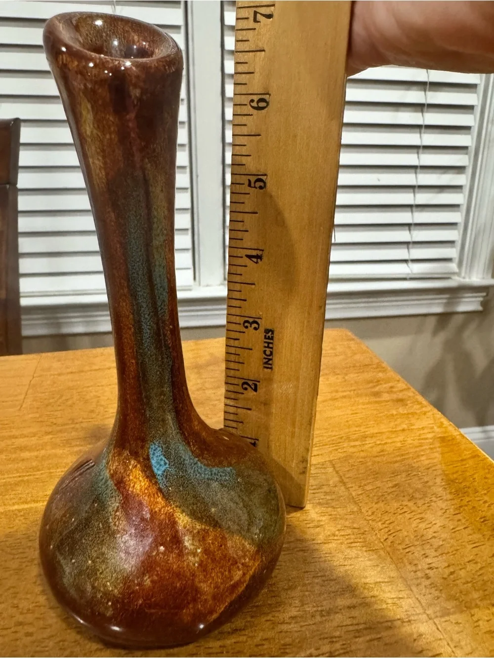Glaze Pottery Stoneware Bud Vase Signed Brown